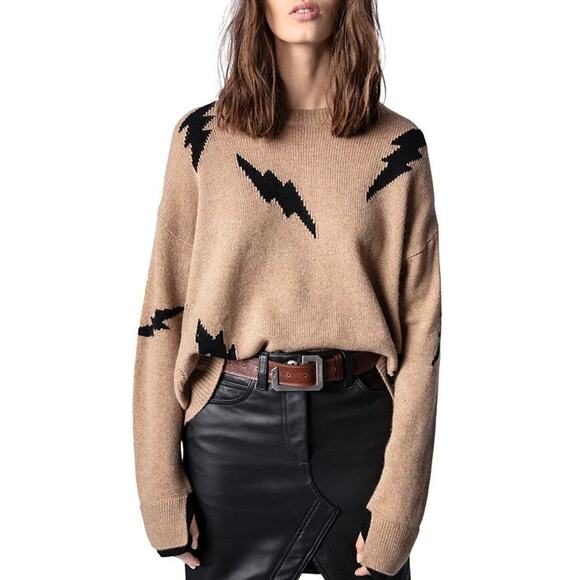 Zadig & Voltaire Markus Lightning Bolt Intarsia Pullover Sweater Came - M - Picture 1 of 4